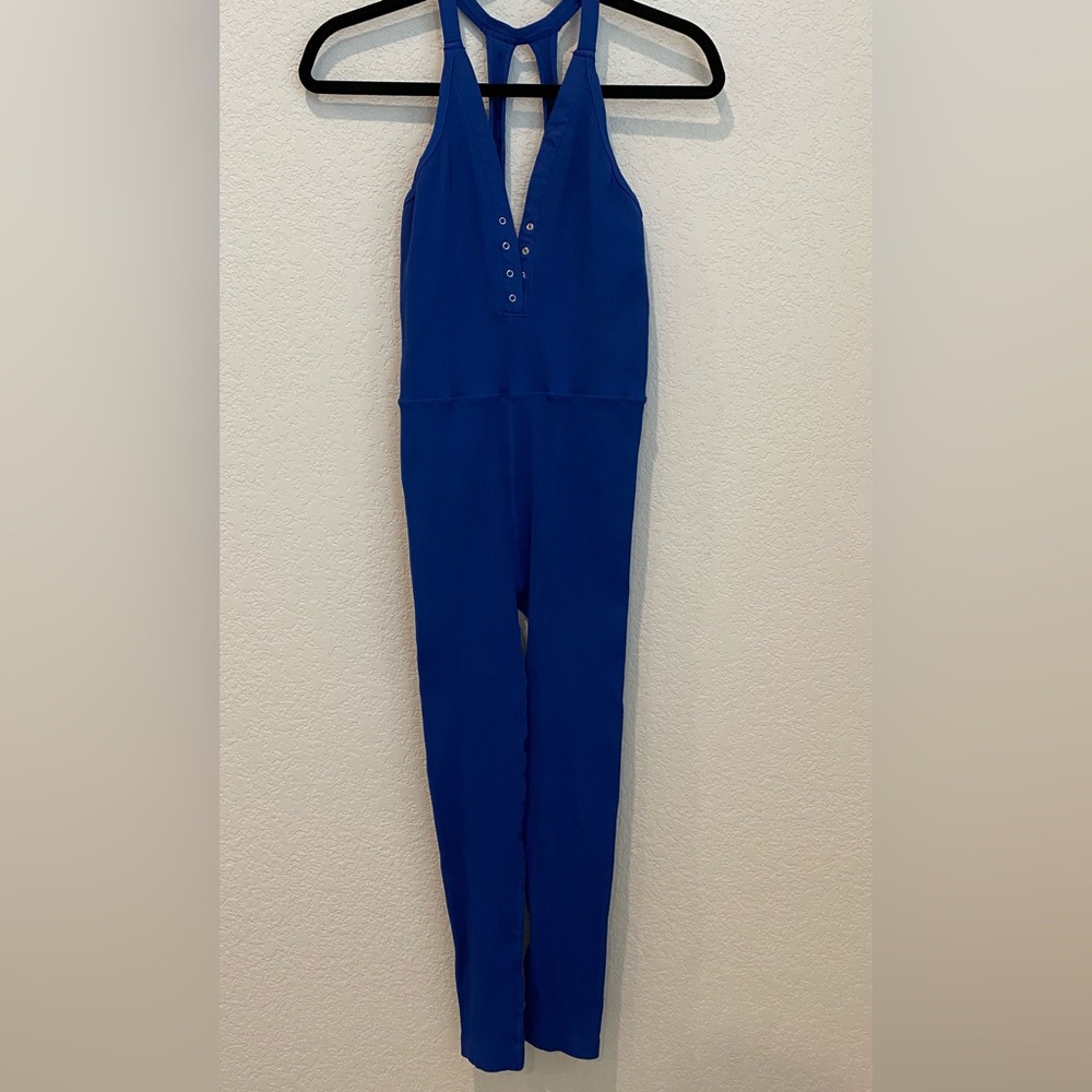 Free People Happiness Runs Henley Onesie | Medium/Large | JEWEL BLUE